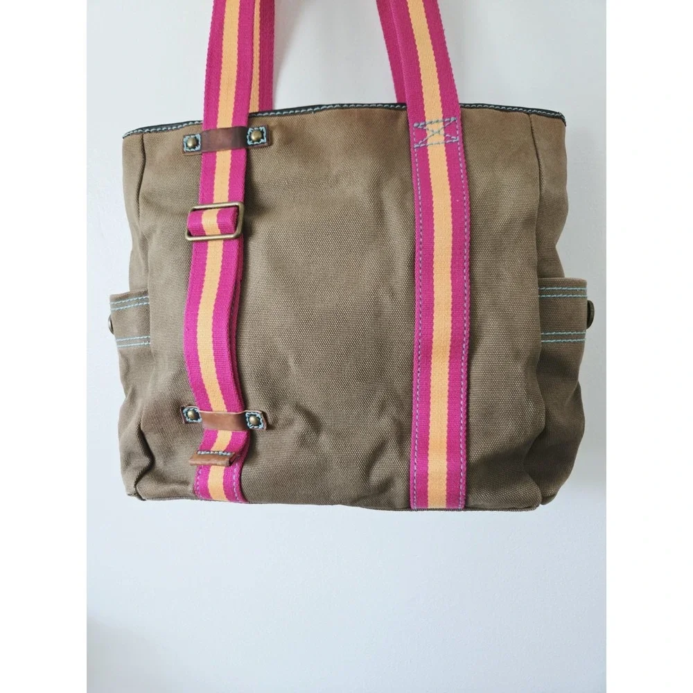VTG 90s GAP 1969 Canvas‎ Brown Leather Y2K Tote Carry All Bag Handbag Shopper